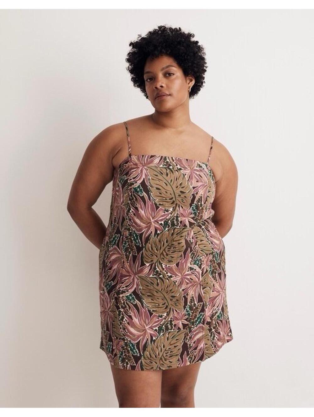 Madewell Mini Dress Women’s 14 100% Linen Goldie Floral Spaghetti Strap Summer